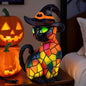 Halloween Cat Lantern Night Light – Stained Glass Pumpkin Table Lamp
