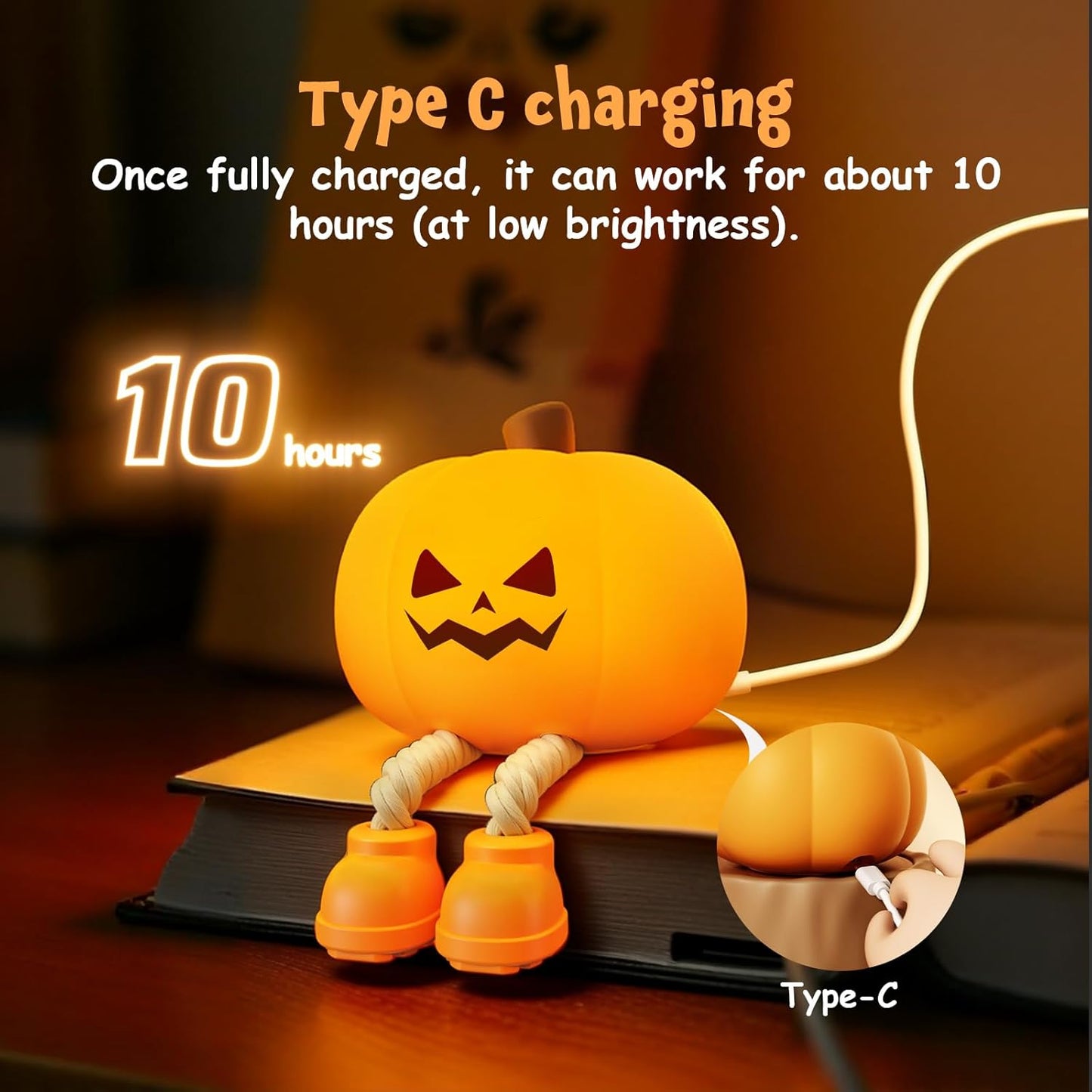 Cute Pumpkin Night Light – Rechargeable Silicone Lamp with Touch Control & Timer