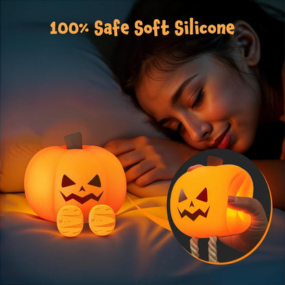Cute Pumpkin Night Light – Rechargeable Silicone Lamp with Touch Control & Timer