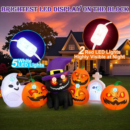 8FT Halloween Inflatable – Pumpkins, Cat, Ghost & Tombstone with LED Lights