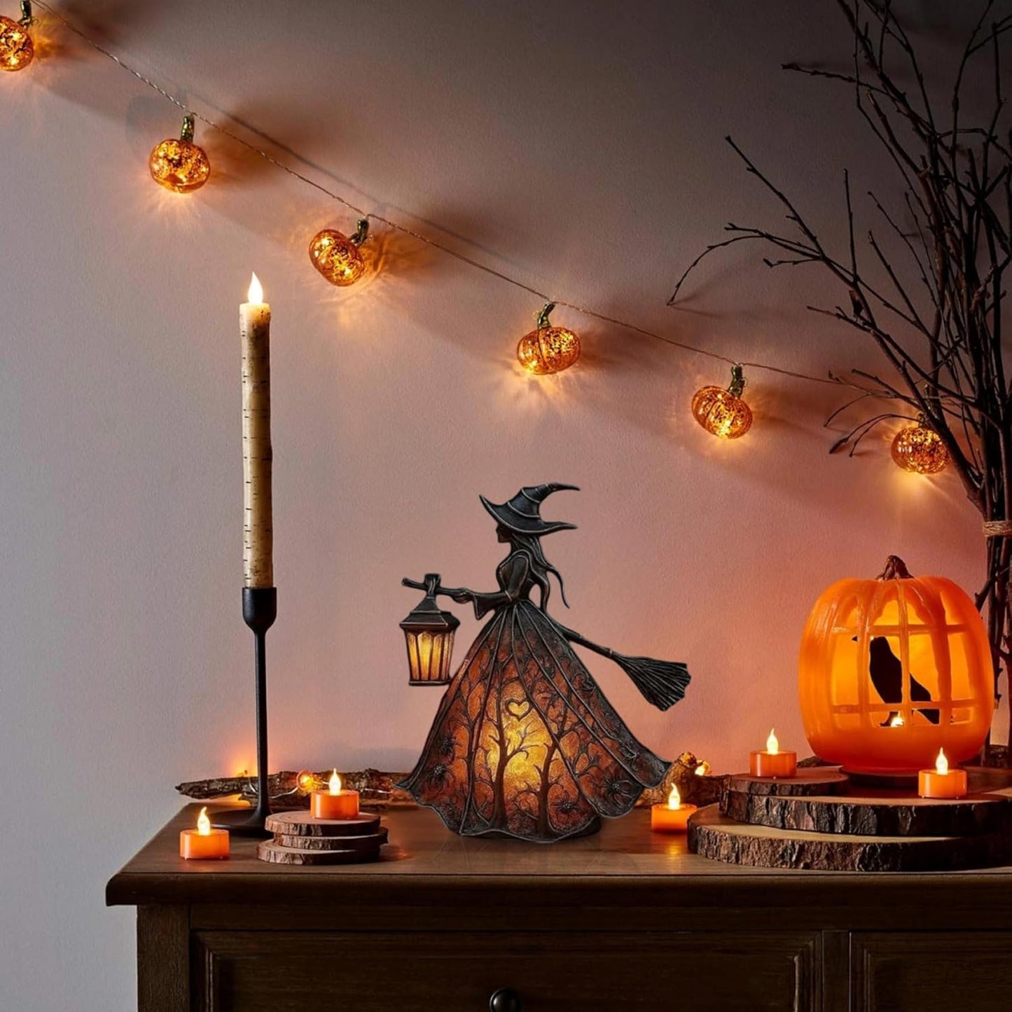Gothic Witch Glow Lamp – Spooky Halloween Table Centerpiece