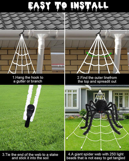 Spooky Purple LED Spider Web Halloween Decoration with Huge Furry Spider