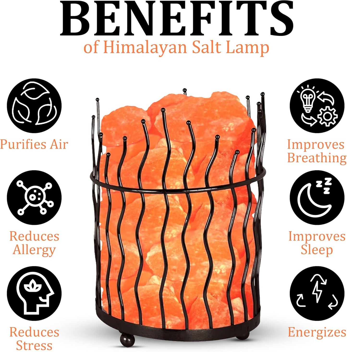 AuroraGlow Round Basket Salt Lamp – Handcrafted Metal Basket with Natural Himalayan Salt Chunks & Dimmable Light