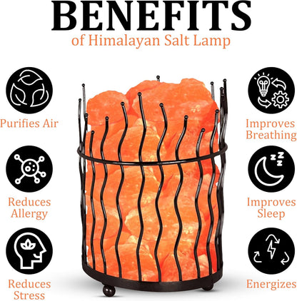 AuroraGlow Round Basket Salt Lamp – Handcrafted Metal Basket with Natural Himalayan Salt Chunks & Dimmable Light