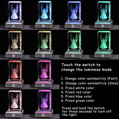 3D Crystal Guardian Angel Lamp – Color-Changing LED Light