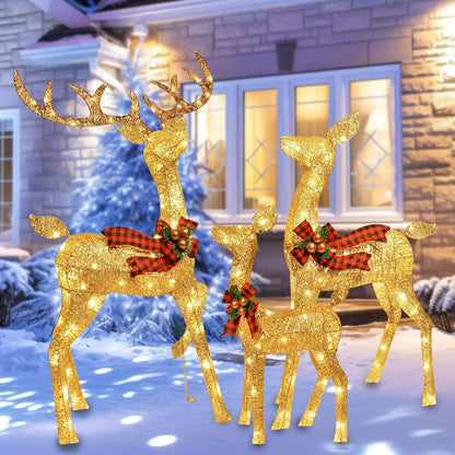 GoldenGlow Reindeer Family – 3-Piece Lighted Outdoor Christmas Decoration