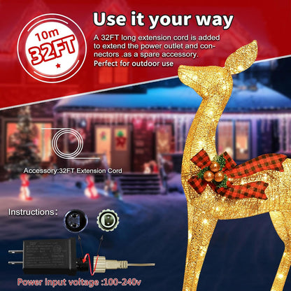 GoldenGlow Reindeer Family – 3-Piece Lighted Outdoor Christmas Decoration