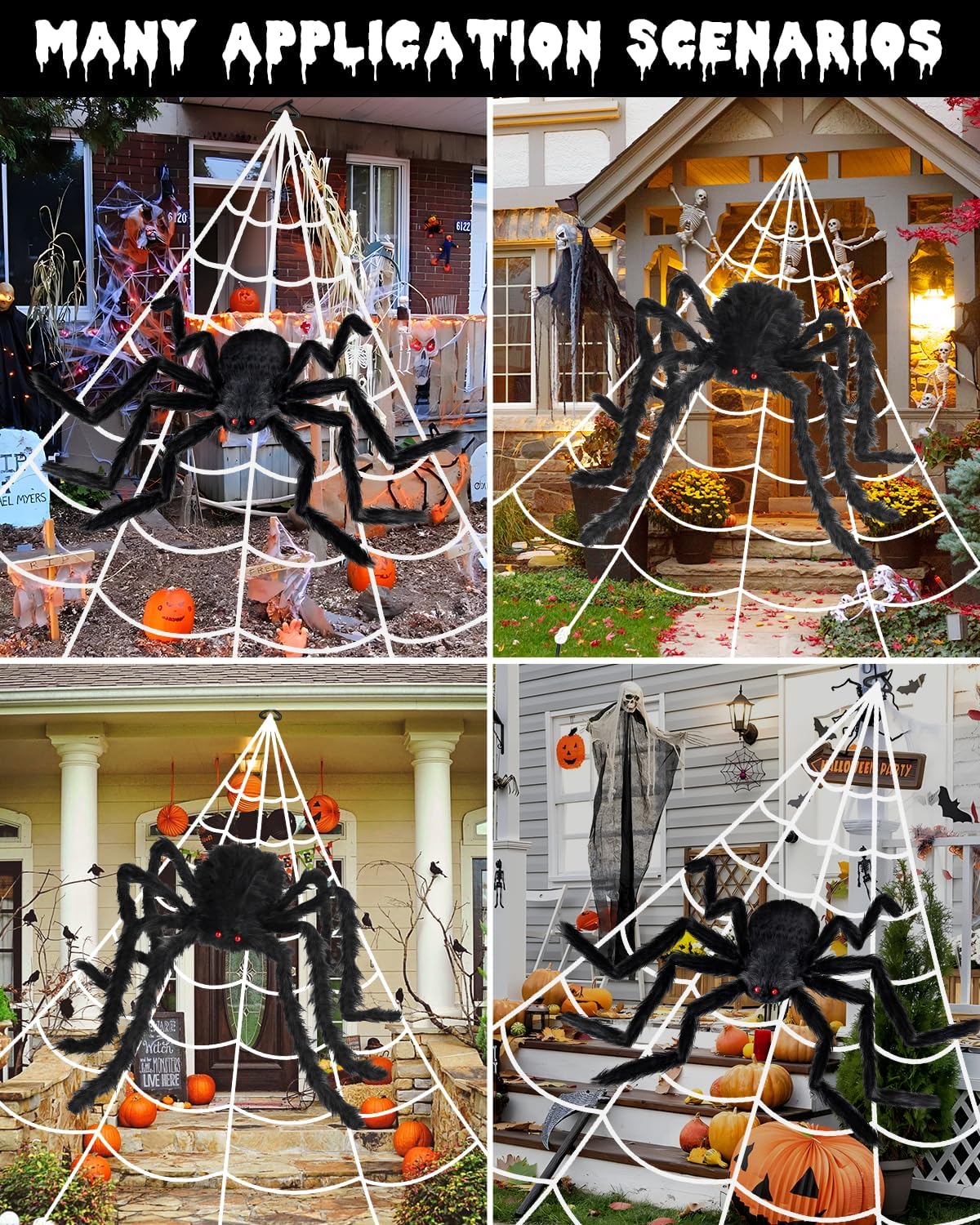 Spooky Purple LED Spider Web Halloween Decoration with Huge Furry Spider