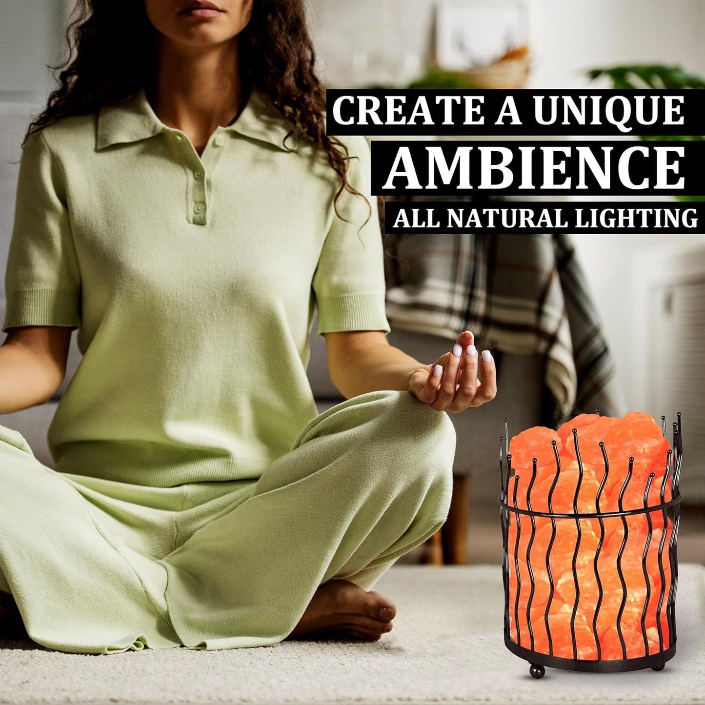 AuroraGlow Round Basket Salt Lamp – Handcrafted Metal Basket with Natural Himalayan Salt Chunks & Dimmable Light