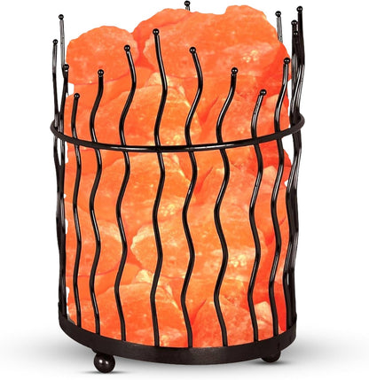 AuroraGlow Round Basket Salt Lamp – Handcrafted Metal Basket with Natural Himalayan Salt Chunks & Dimmable Light